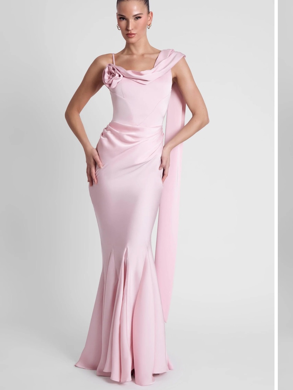 Leau Celine Corset Drape Satin Gown Pink